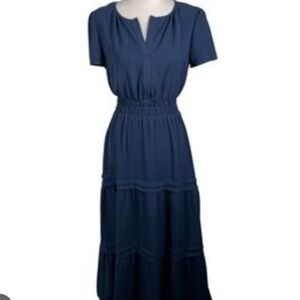 Rachel Zoe Navy Blue Maxi Tiered Dress Crew Neck